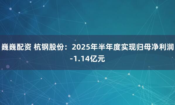 巍巍配资 杭钢股份：2025年半年度实现归母净利润-1.14亿元